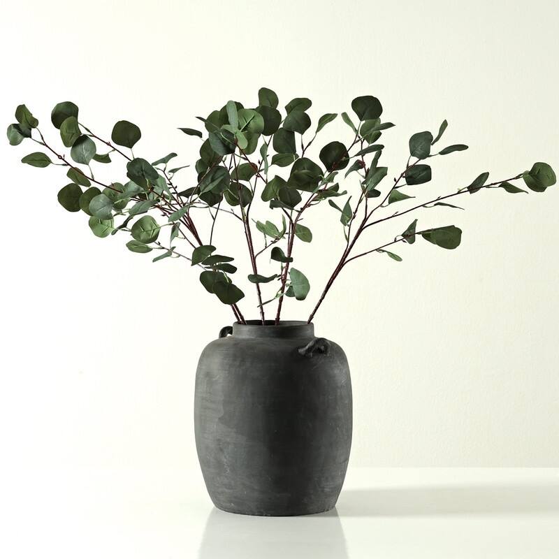 13 Inches High Earthy Gray Vase with Two Handles