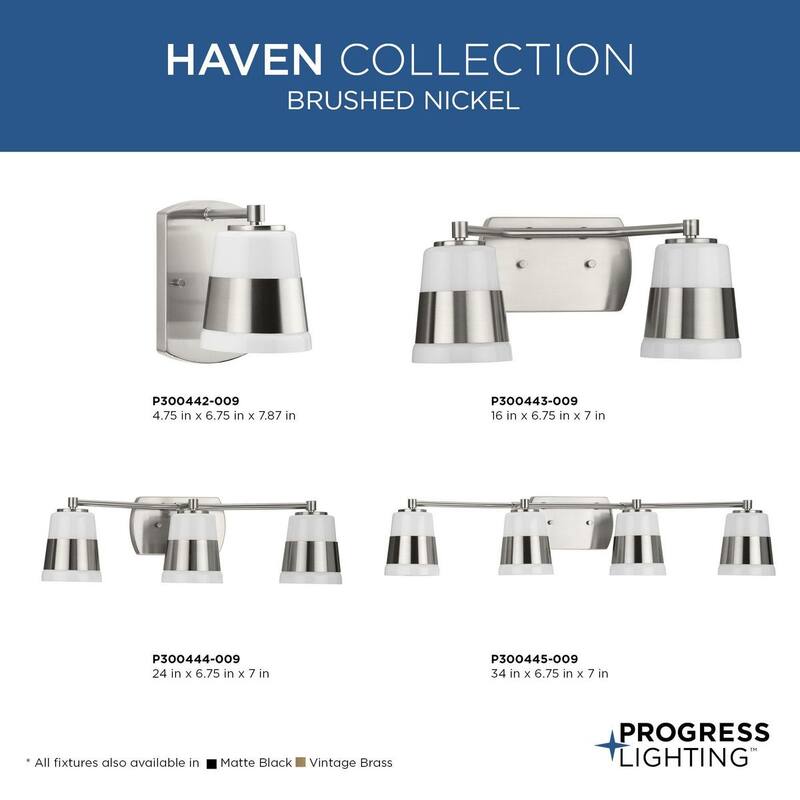 Haven Collection Two-Light Brushed Nickel Opal Glass Luxe Industrial Bath Light - 16 in x 6.75 in x 7 in