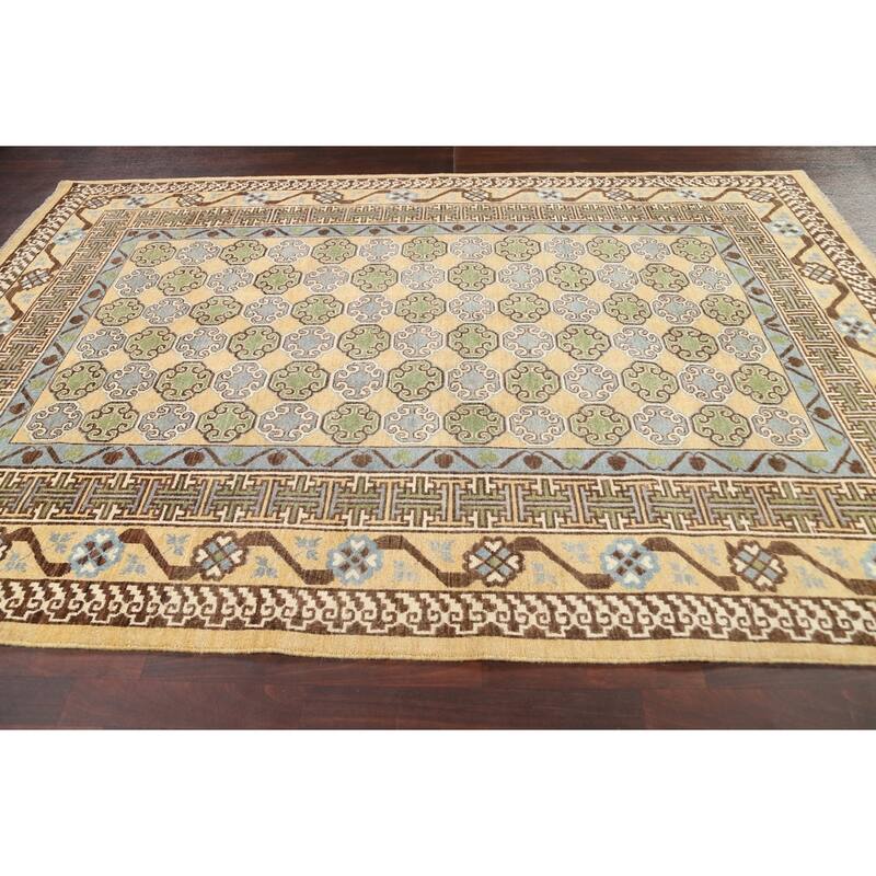Vegetable Dye Khotan Oriental Wool Area Rug Hand-knotted Office Carpet - 6'4" x 9'4"