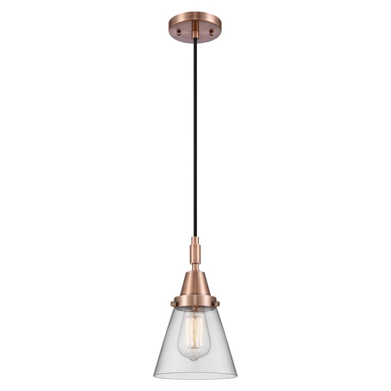 Innovations Lighting Downtown Urban - Caden Cone - 1 Light 6" Cord Hung Mini Pendant - Clear Shade/Antique Copper