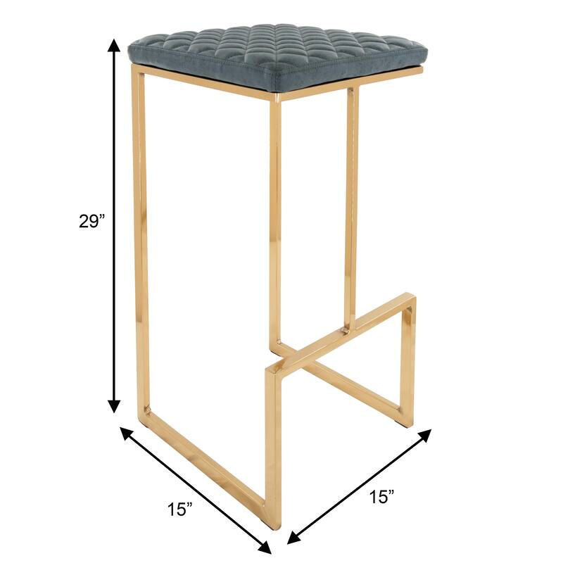 Quincy Modern Leather Barstool with Upholstered Square Seats in Gold Metal & Footrest for Home Bar & Kitchen Counter