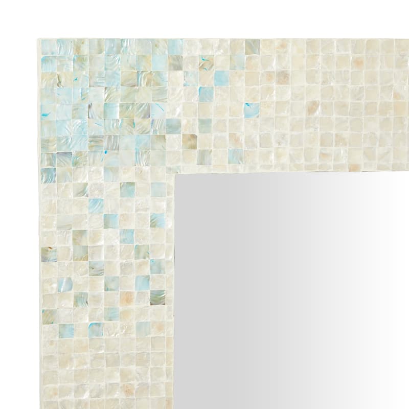 Mother of Pearl Shell Handmade Mosaic Wall Mirror with Blue Corners - Cream - Roche River Decor