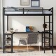 preview thumbnail 1 of 11, Multifunctional Design Loft Bed Desk and Shelves, Black with Vintage Wood-colored desk, Full Size, Black Black