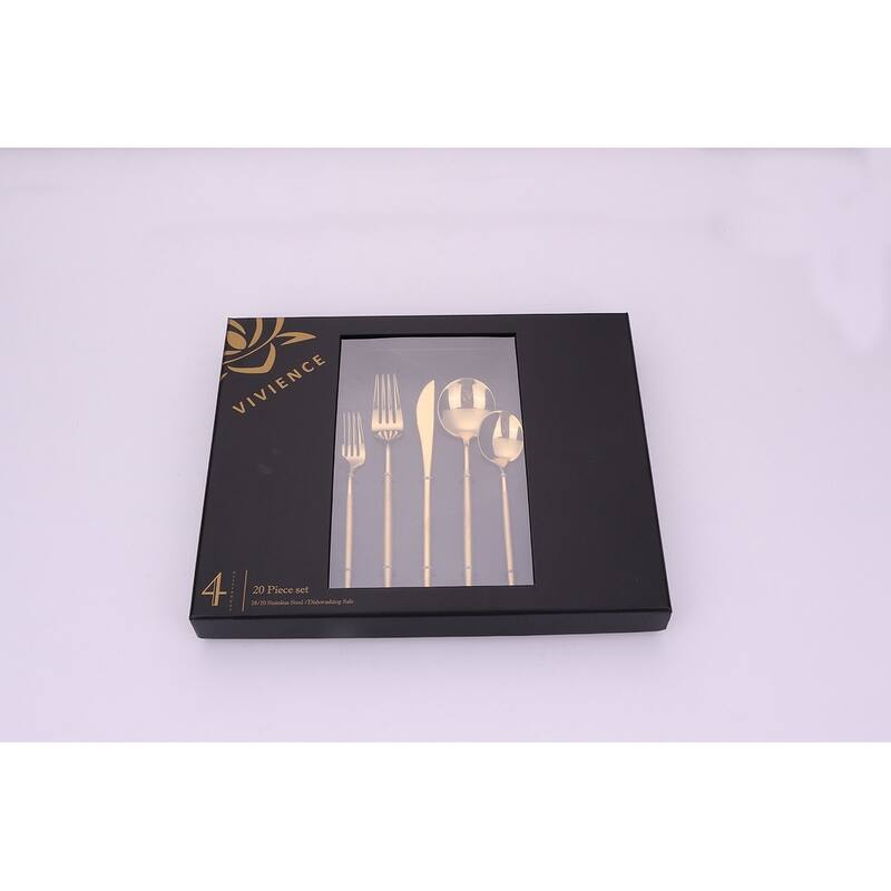 20 Pc Flatware Set Gold With Matte Handles - Service For 4 - 20 Pc