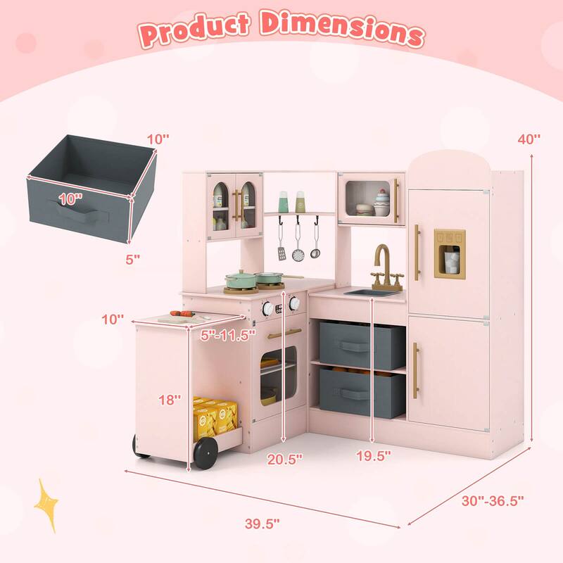 Costway Corner Kitchen with Lights and Sounds Interactive Wooden - See Details