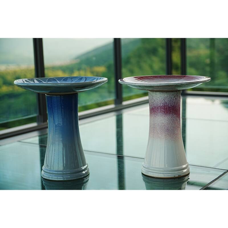 Blush Pink & White Ceramic Birdbath Set of 2 - 18 Inch Weather-Resistant Garden Decor