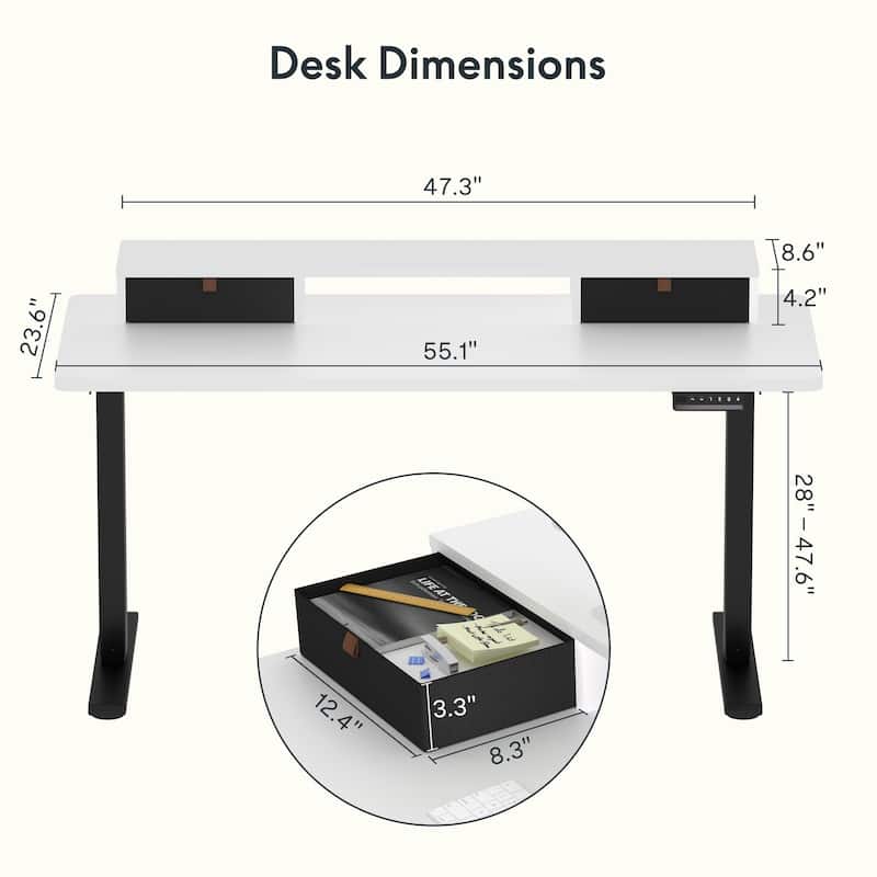 FlexiSpot 48"x24"/55"x24" Ergonomic Height Adjustable Standing Desk with 2 Drawers, Monitor Stand Computer Desk