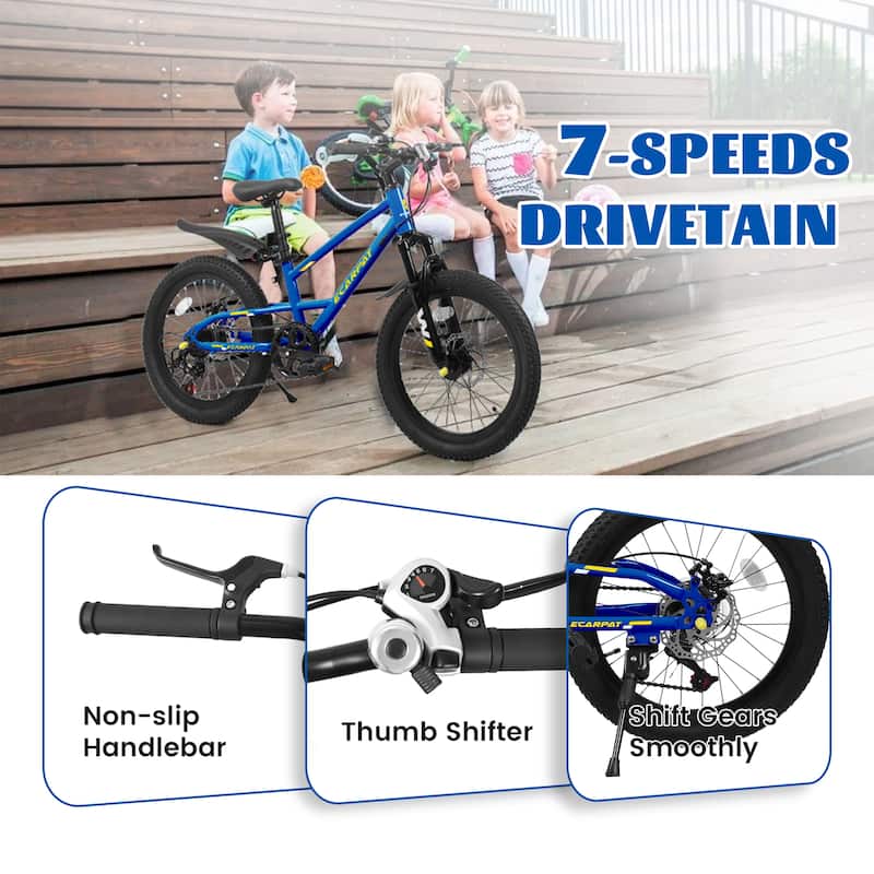 20 Inch Kids Mountain Bike with Front Suspension, 7-Speed, Steel Frame, Boys & Girls Ages 6-12