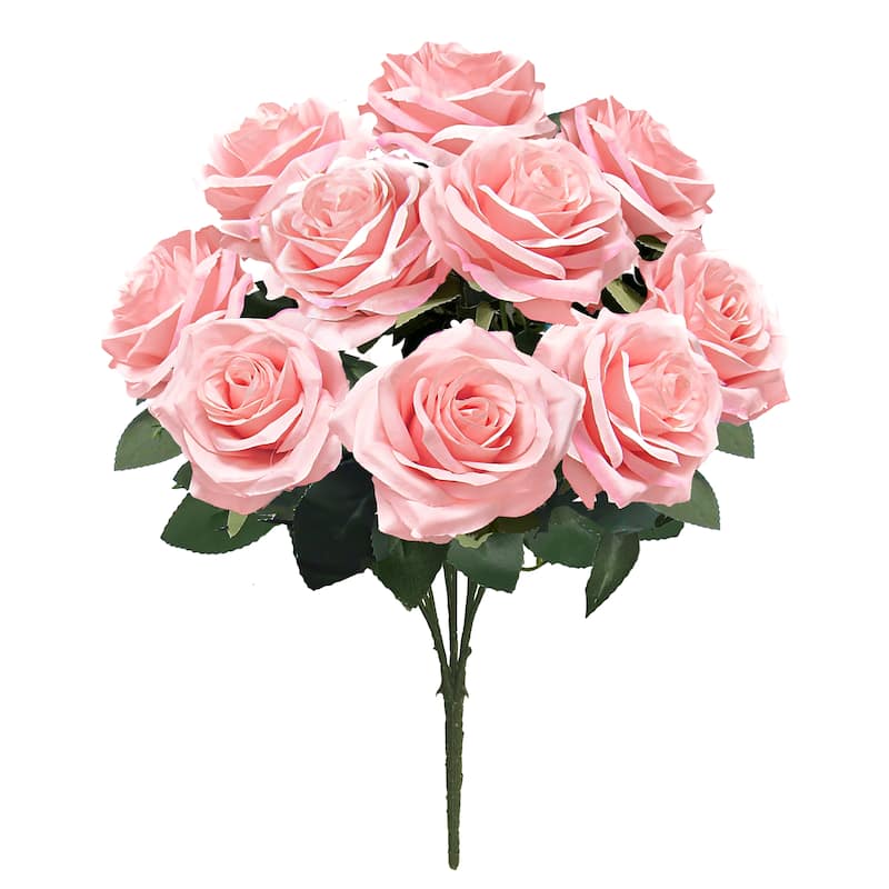 Set of 2 Artificial Queen Rose Flower Stem Bush Bouquet 18in - 18" L x 11.5" W x 11.5" DP - Blush Pink