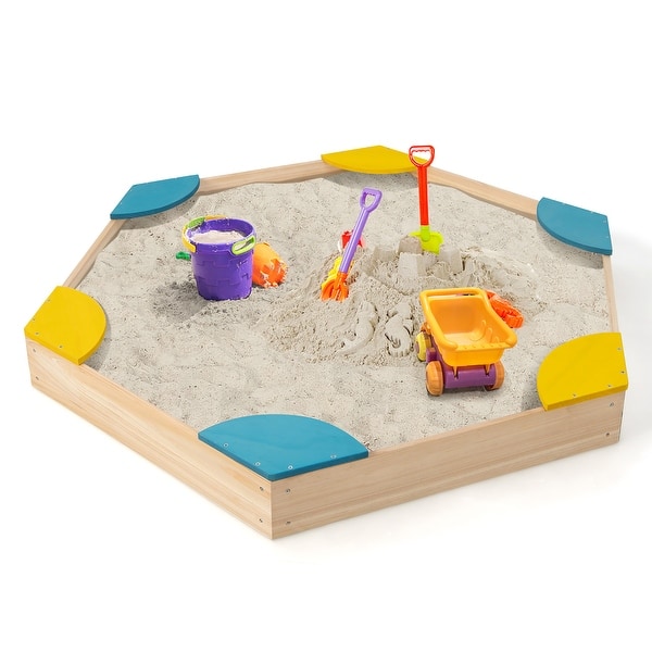 slide 2 of 11, Costway Outdoor Wooden Sandbox with Seats Backyard Bottomless Sandpit - See Details Multi - See Details