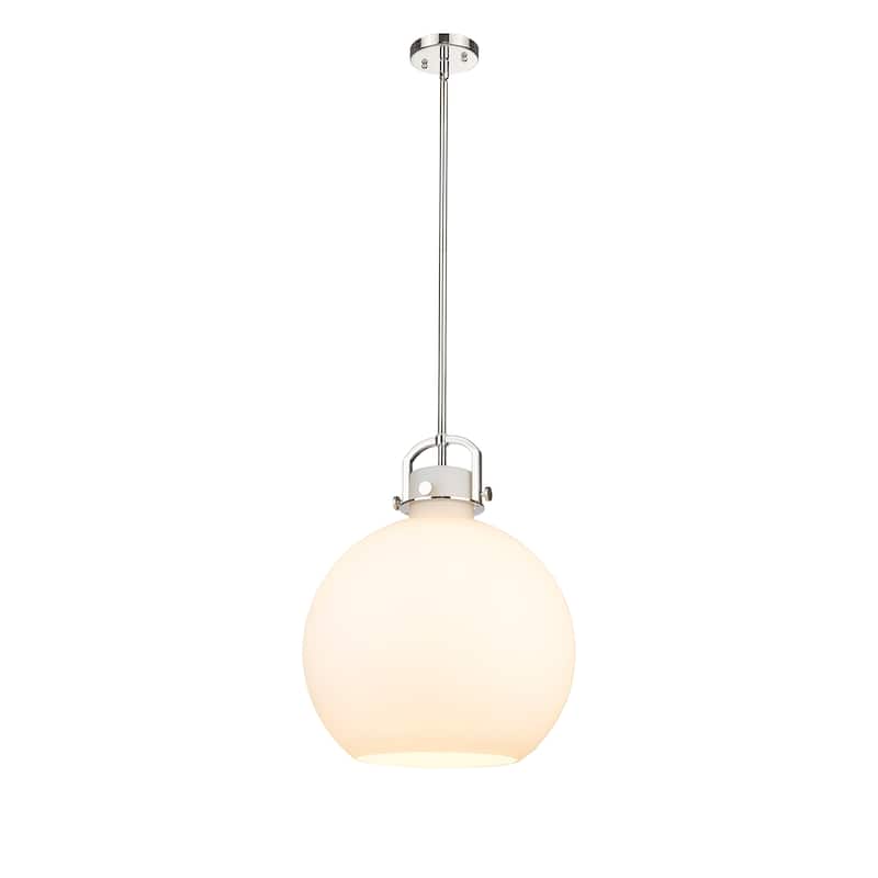 Innovations Lighting Newton Sphere - 1 Light 16" Stem Hung Pendant - Polished Nickel/Matte White