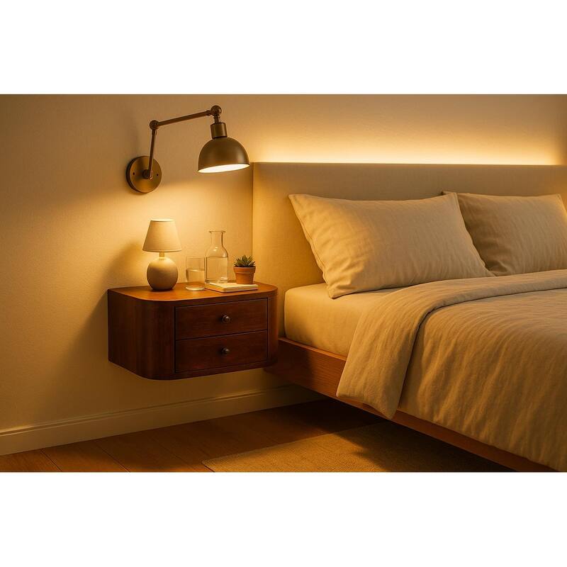 Chestnut Solid Wood 2-Drawer Floating Nightstand with Rounded Edges - Brown