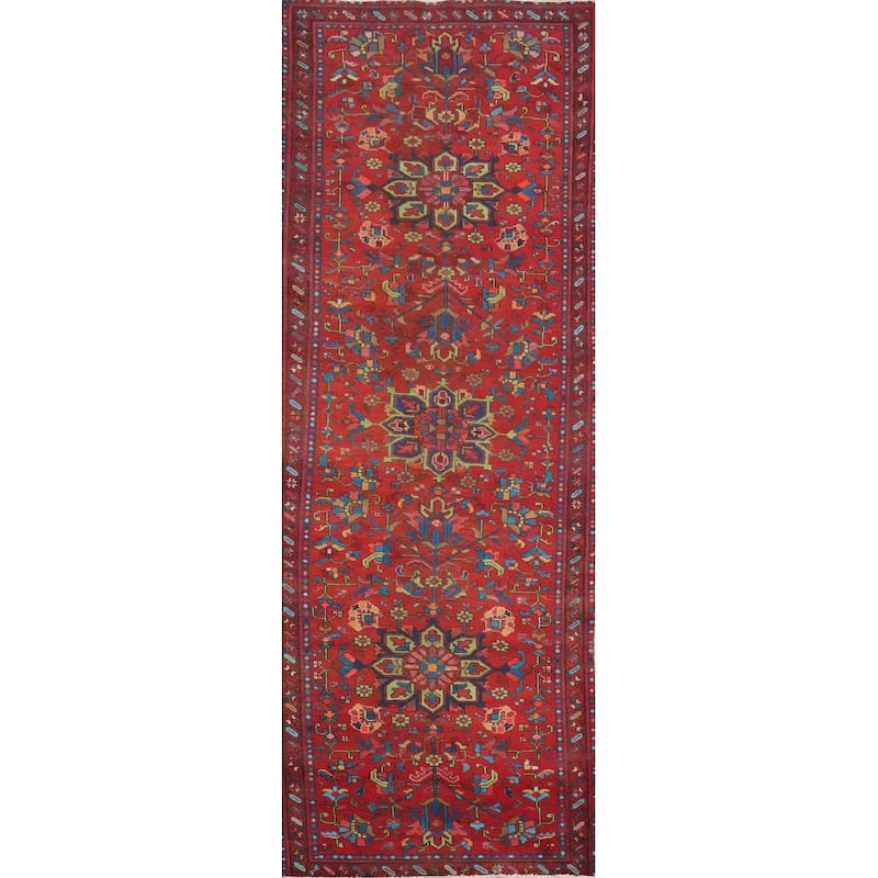 Hand Knotted Oriental 100% Wool Carpet Traditional Floral Red Tabriz Runner Rug - 10' 8'' X 3' 3''