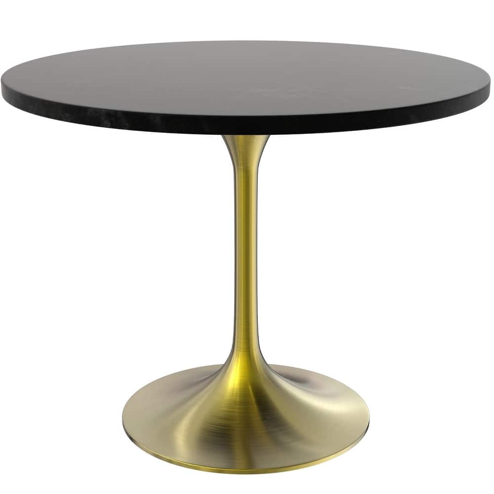 Verve 36" Round Dining Table with Solid Wood Top and Accent Brushed Gold Pedestal Base for Kitchen & Dining Room