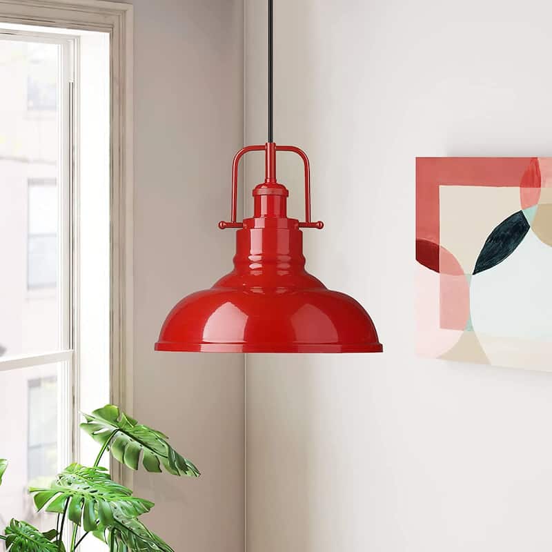 1-Light Industrial Farmhouse Single Dome Pendant Light Hanging Lamps - ‎11 x 11 x 8.5 inches - Red
