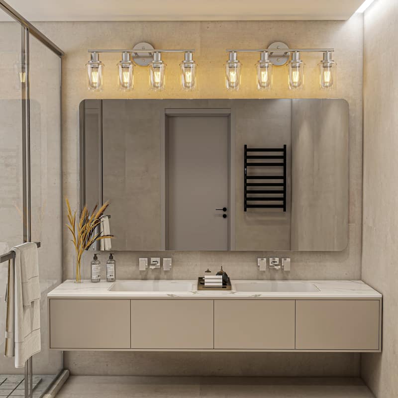 4-Light Clear Glass Shade Dimmable Bathroom Vanity Lights Wall Sconces - Brushed Nickel