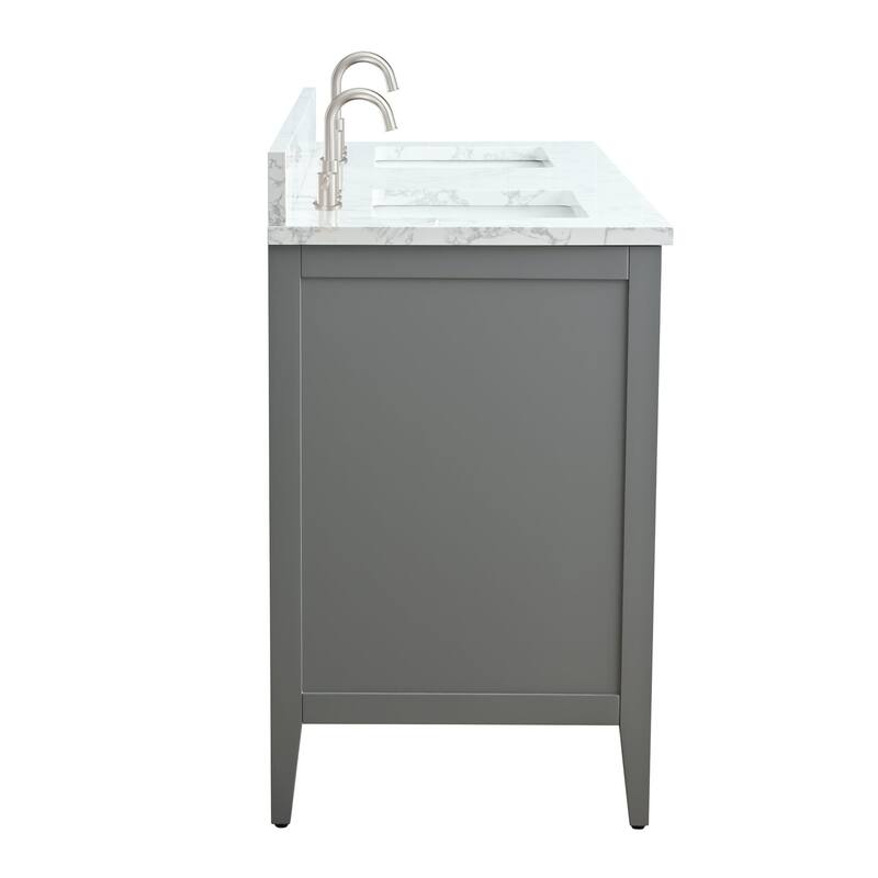 Vanity Art 60" Double Sink Bathroom Vanity Cabinet with Engineered Marble Top