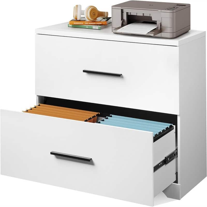 2 Drawer Wood Lateral File Cabinet - 15.75"D x 35.43"W x 29.37"H - White
