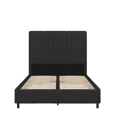 RealRooms Rio Upholstered Platform Bed with Wooden Slats and Vertical Tufted Headboard