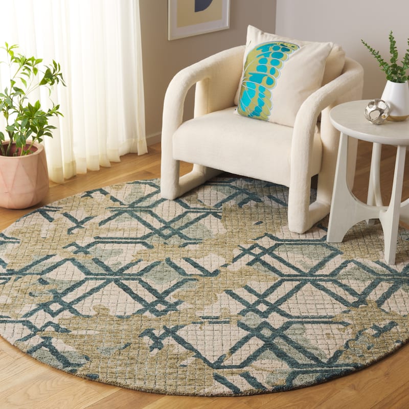 SAFAVIEH Handmade Metro Bilek French Country Wool Rug - 6' Round - Green/Beige