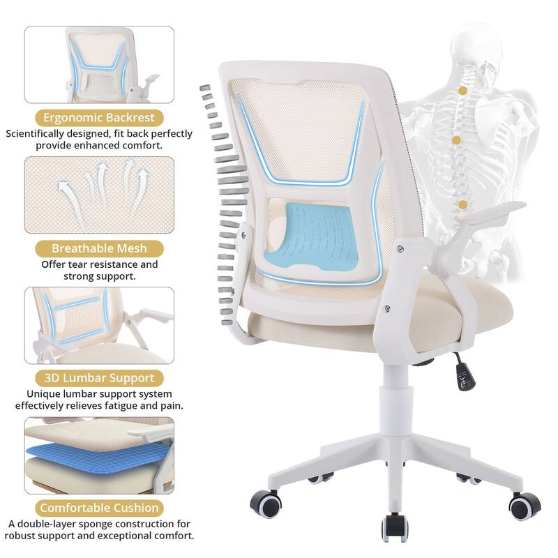 VECELO Translucent Mesh Office Chair with 360° Swivel Adjustable Height 90° Lifting Armrests for Home Office & Gaming Chair