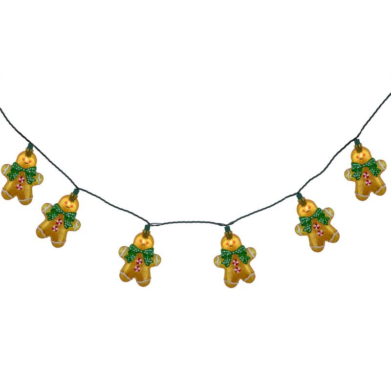 10ct Gingerbread Man Christmas Lights, Clear Lights, Green Wire
