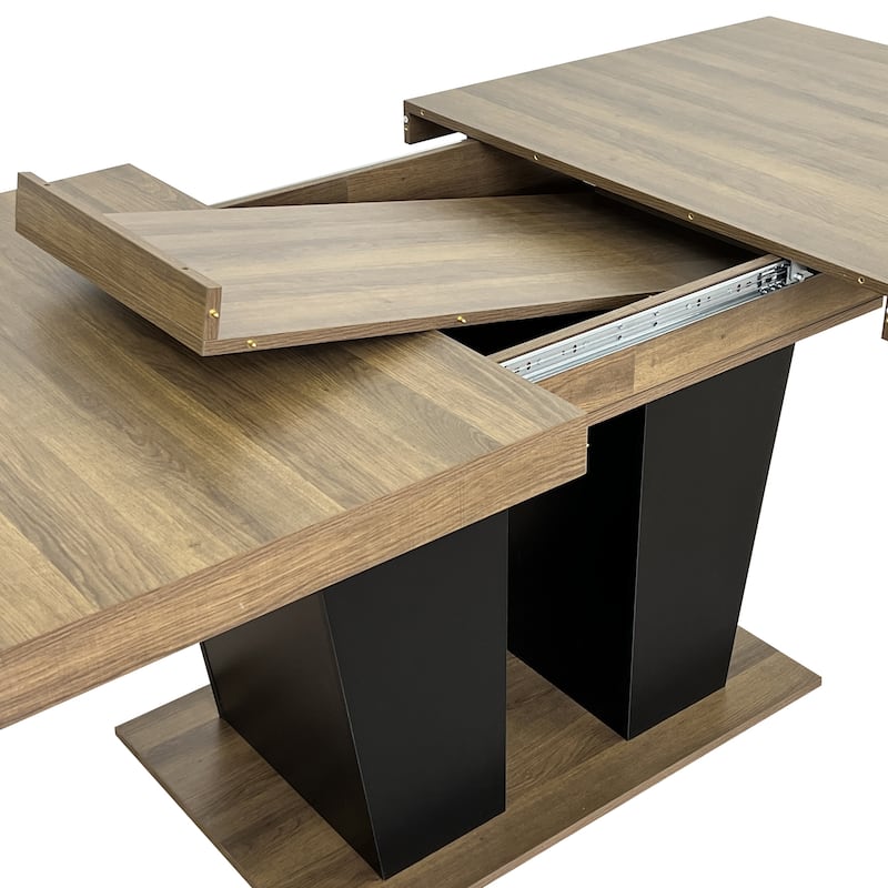 Extendable Dining Room Table for 4-10 People,Wooden Transformer Kitchen Dining Table with Black Double Sturdy Pedestal Base