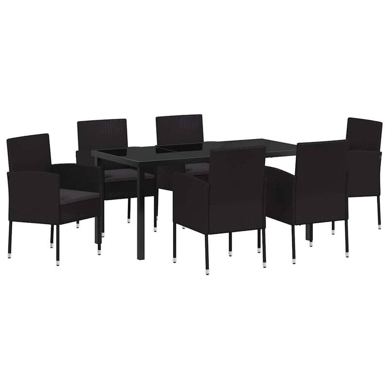 vidaXL Garden Dining Set with Cushion Black Poly Rattan