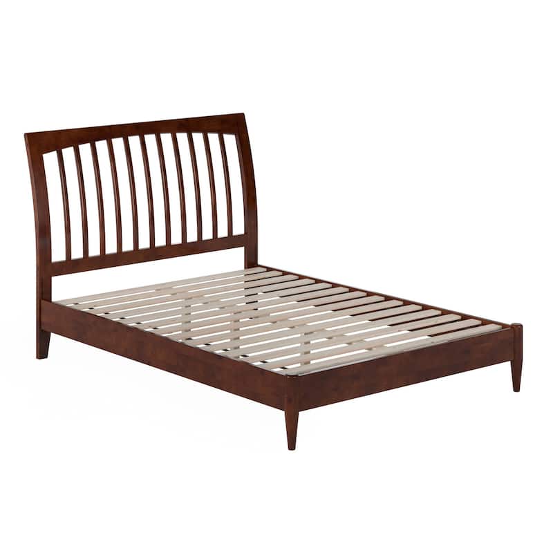Solid Wood Platform Bed - Low Profile Sleigh Bed Frame - Full Size Bed - Walnut Finish
