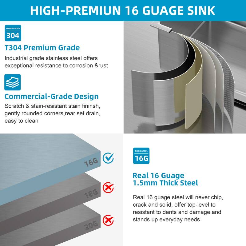 CB HOME 32'' Undermount Kitchen Sink with Gold/Black Kitchen Faucet Combo, Drop in Gold Kitchen Sink with Grid&Roll Up Dish Rack