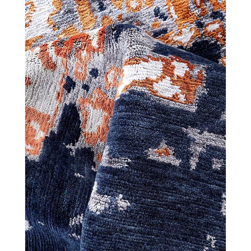 Modern One-of-a-Kind Hand-Knotted Area Rug, Blue - 8' 1" x 10' 1"