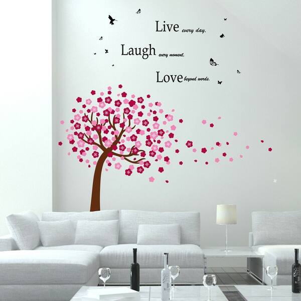 slide 2 of 5, Walplus Huge Pink Tree Classic Live Laugh Love Quote Home Wall Sticker