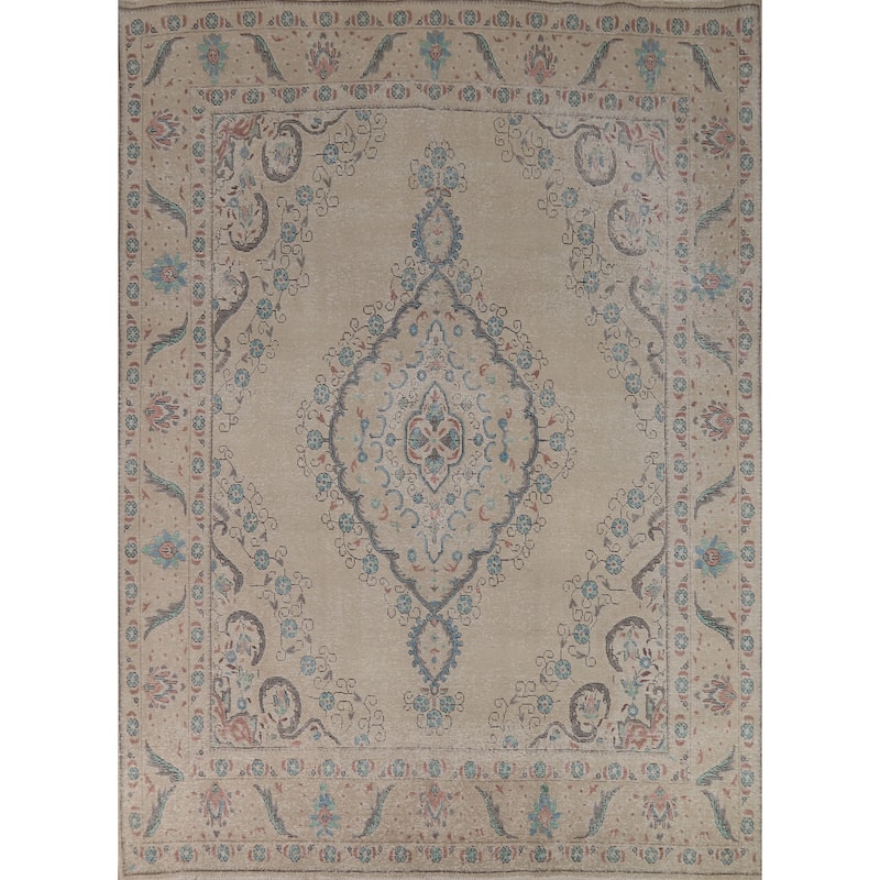 Geometric Tabriz Persian Area Rug Hand-Knotted Oriental Wool Carpet - 8'0"x 10'6"