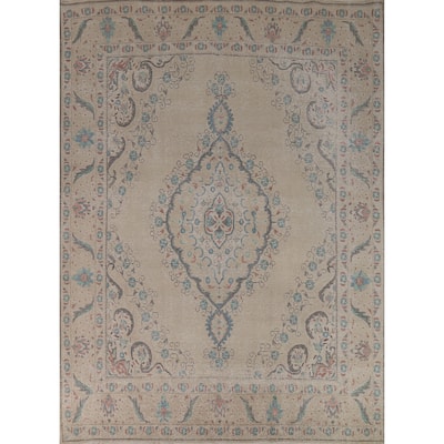 Geometric Tabriz Persian Area Rug Hand-Knotted Oriental Wool Carpet - 8'0"x 10'6"