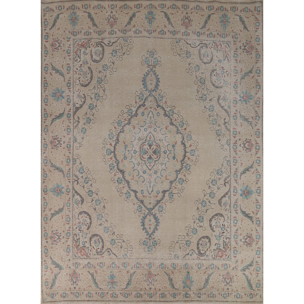 Geometric Tabriz Persian Area Rug Hand-Knotted Oriental Wool Carpet - 8'0"x 10'6"