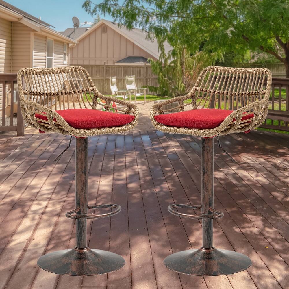 Plastic Rattan Linen Swivel Adjustable Height Bar Stools With Footrest(set of 2)