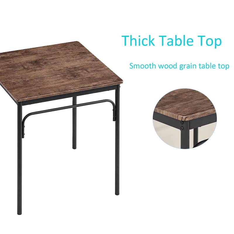 Javlergo 3-Piece Dining Table Set, Kitchen Wood Square Table and Chairs for 2, Rustic Brown