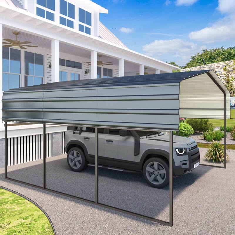 EROMMY 10x15 Outdoor Carport with Steel Galvanized Roof - Versatile Shelter, Metal Carport for Vehicles, Boats, and Tractors