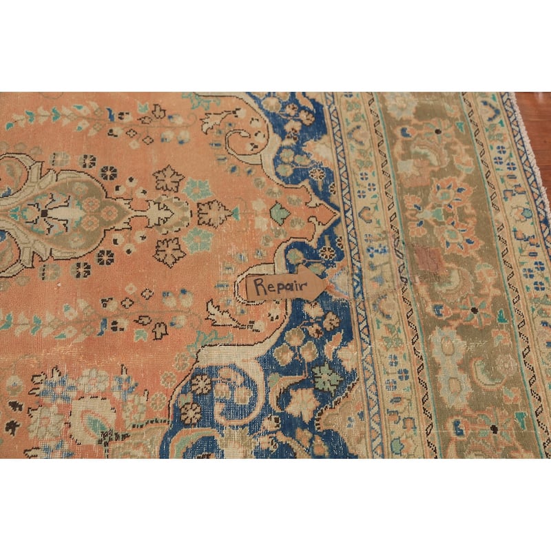 Floral Orange Mashad Persian Area Rug Hand-Knotted Wool Carpet - 9'7"x 12'7"