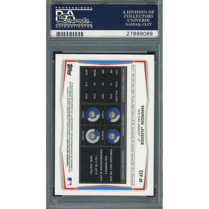 Aaron Judge 2014 Bowman Draft Picks Chrome Baseball Rookie Card #CTP39 PSA 10 - 8'6" x 11'6"