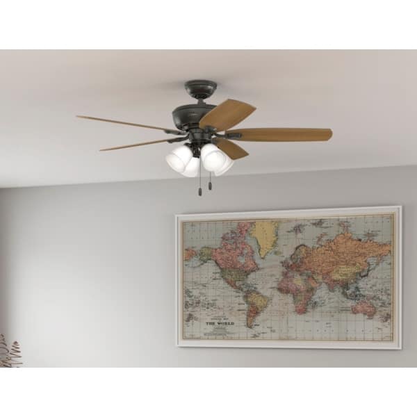 slide 2 of 19, Hunter 52' Amberlin Ceiling Fan with LED Light Kit, Pull Chains - Farmhouse, Transitional, Rustic Noble Bronze