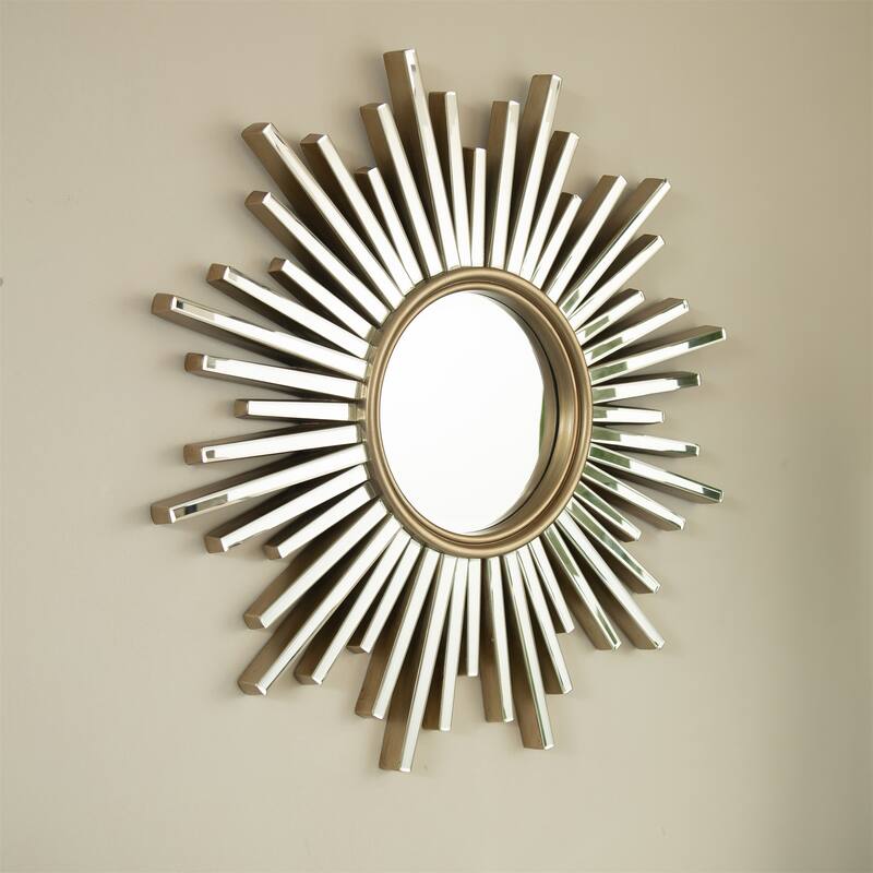 33" Luxury Style PU Sunburst-shaped Art Decorative Mirror - Silver
