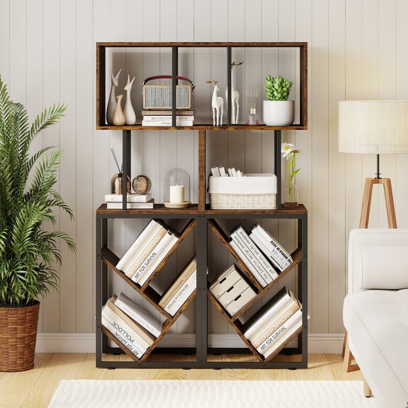 Gymax 6-Tier Bookshelf Industrial S-Shaped Geometric Bookcase w/ Open