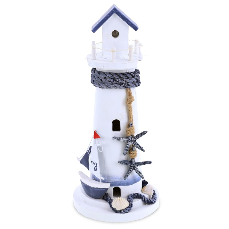 CoTa Global Ocean Blue Lighthouse Decor with Blue Starfish & Sailboat - 11″Lx4.8″Wx4.8″H