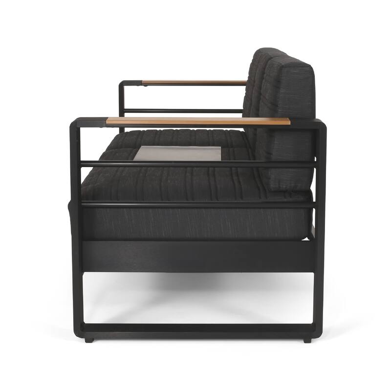 Vinia 3 Seater Outdoor Sofa, Plush Cushions, 77 Inch Black Aluminum