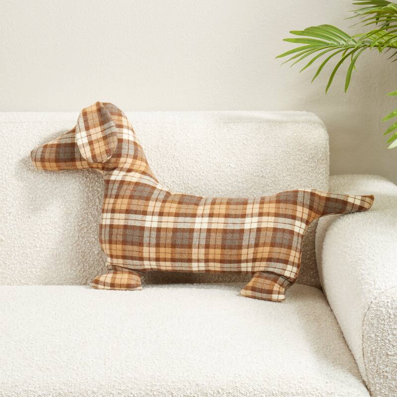 Plaid Dachshund Poly Filled Throw Pillow