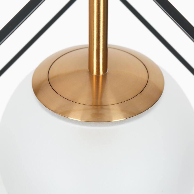 Modern Farmhouse 1-Light Black Gold Cage Kitchen Island Pendant Lights with Globe Frosted Glass - 11" L x 11" W x 14.5" H