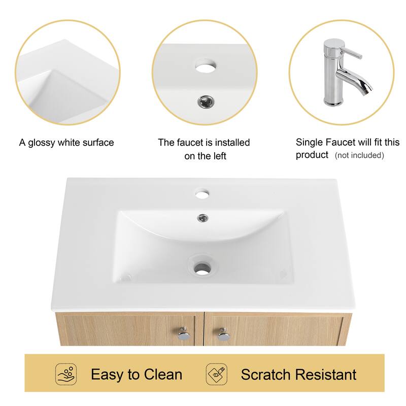 Malwee 24"/30" Floating Bathroom Vanity,Wall Mounted Bathroom Vanity with Ceramic Sink and Soft Close Door