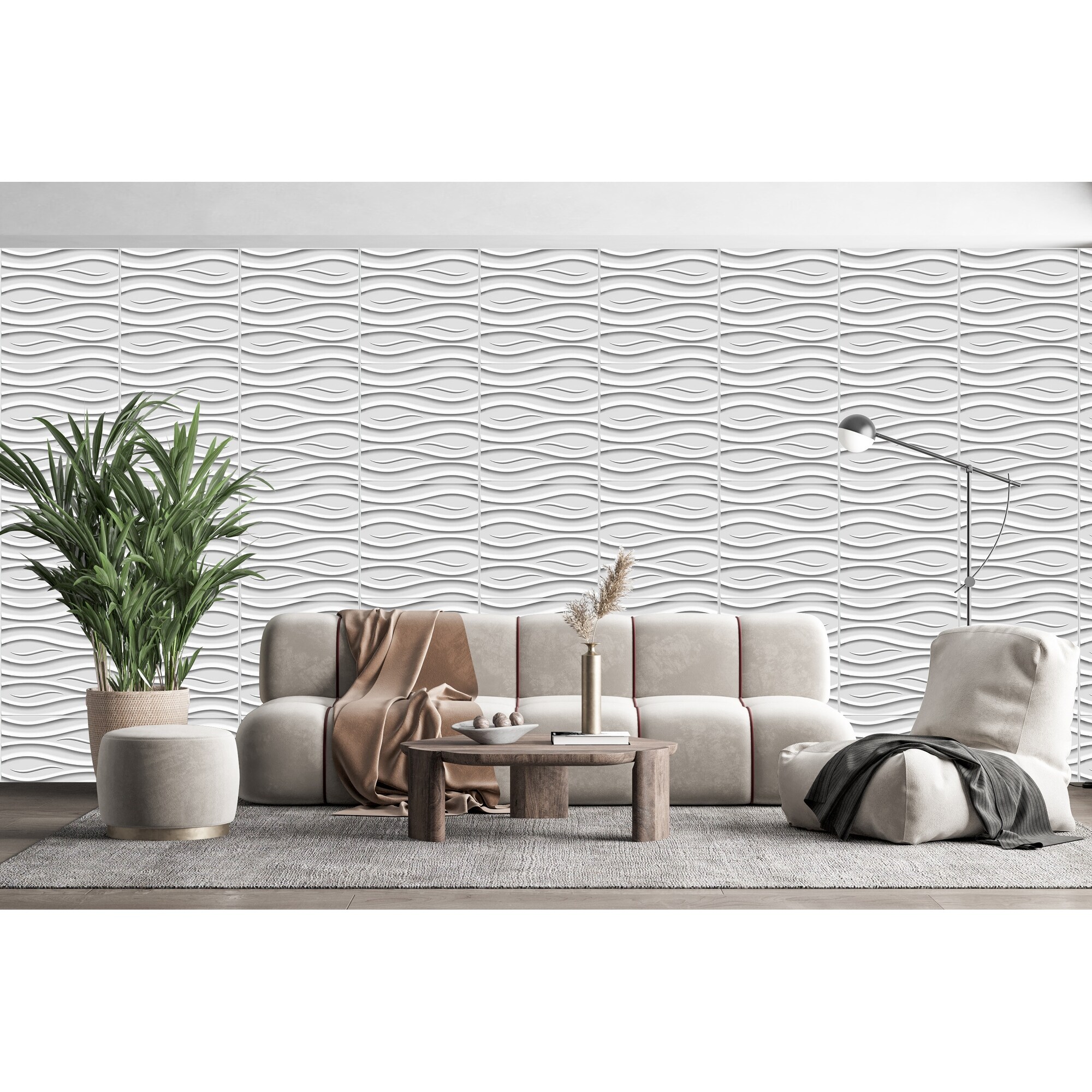 Dundee Deco White Wave PVC 3D Wall Panels Decorative Wall Paneling 26.9 sq ft 20 x 20
