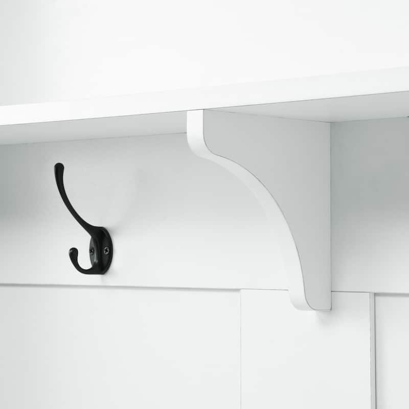 80.30"H Hall Tree with Storage Cabinet, Entryway Coat Rack with 2 Large Drawers and 5 Coat Hooks, Widen Mudroom Bench